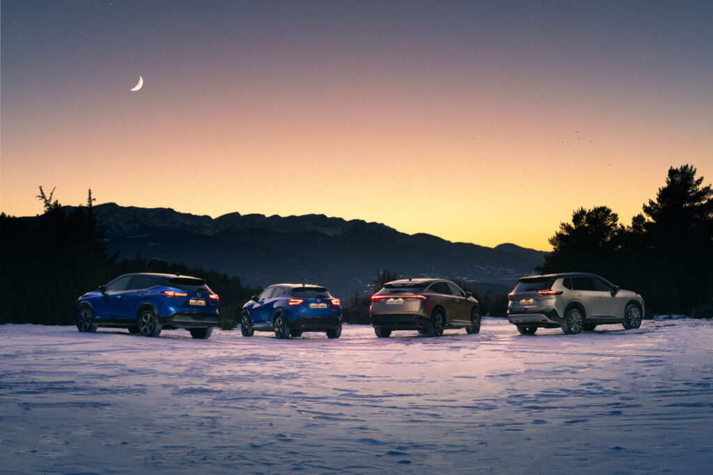 La gama crossover electrificada de Nissan conquista las cumbres nevadas de los Pirineos